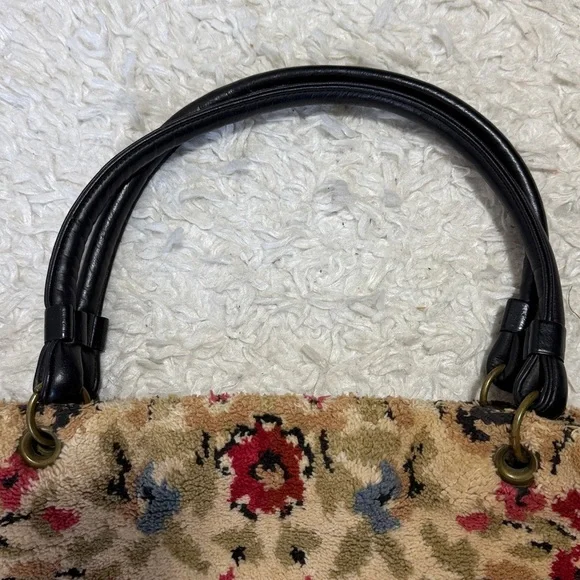 Vintage 50’s 60’s floral carpet tote shoulder back leather handles - Picture 12 of 12